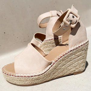 NEW Sand Nude Faux Leather Ankle Buckle Strap Espadrille Platform Wedge Sandals